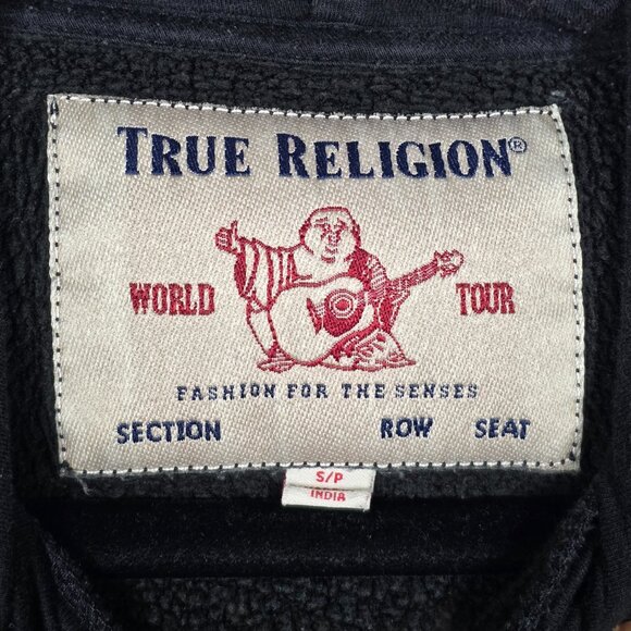 True Religion World Tour Mens Small Long Sleeve Black Pullover Graphic Hoodie - Picture 3 of 6